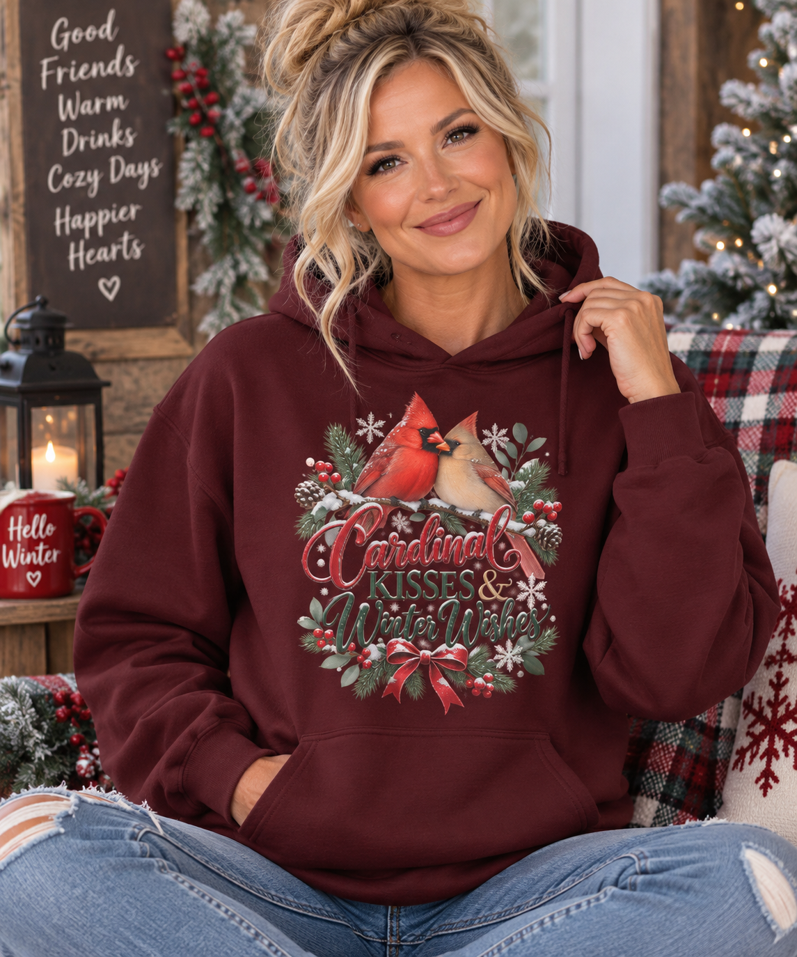 Cardinal Kisses & Winter Wishes Hoodie