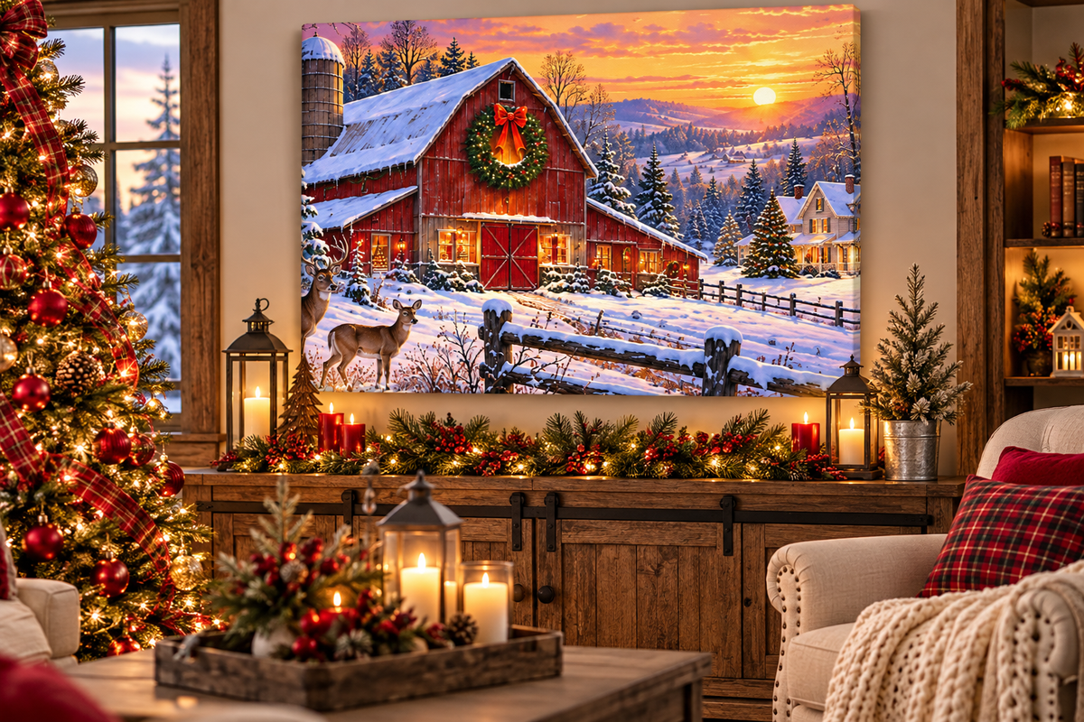 Christmas Country Barn Canvas Wall Art
