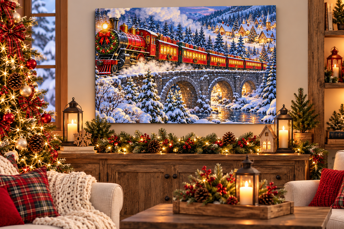 Christmas Express Train Canvas Wall Art