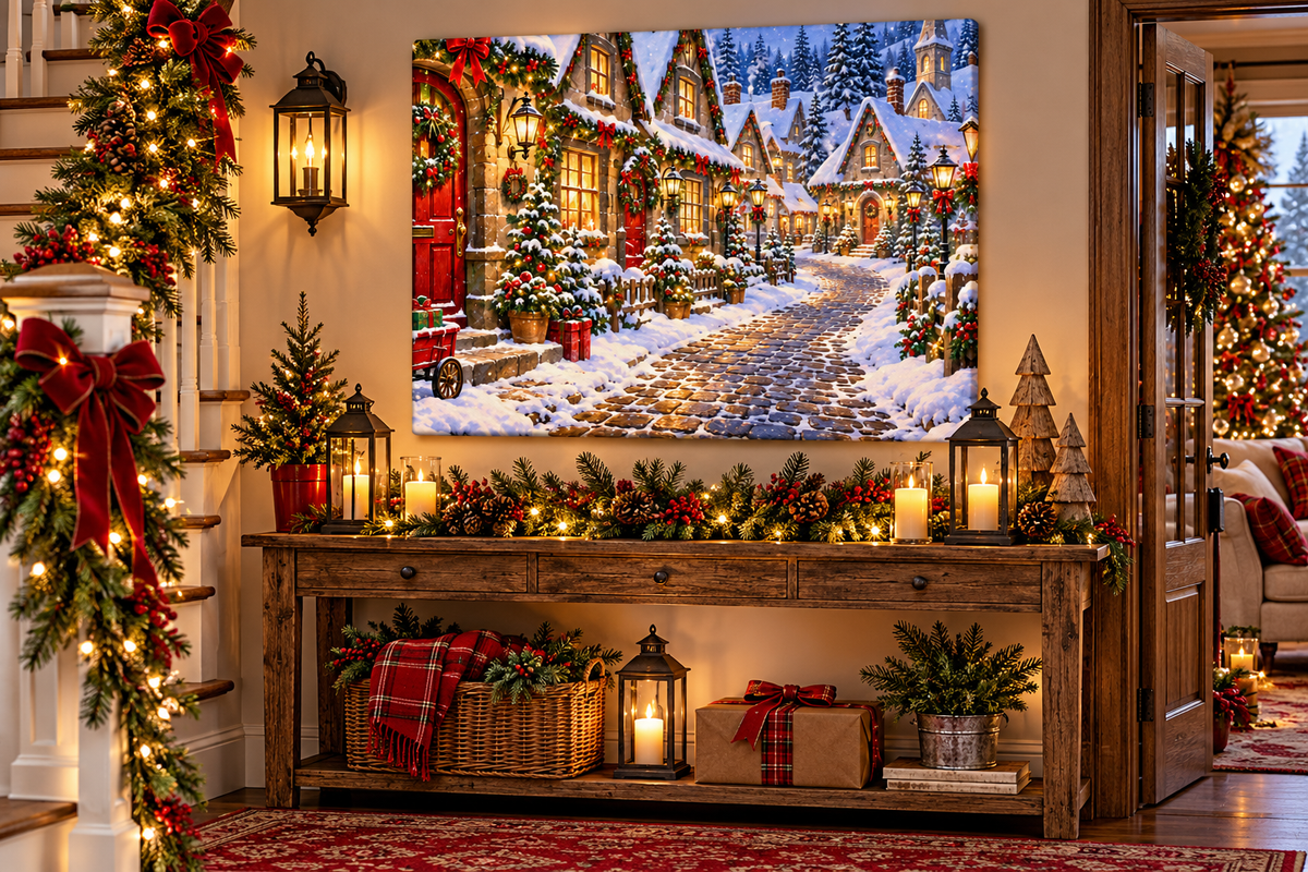 Christmas Village Lane Canvas Wall Art