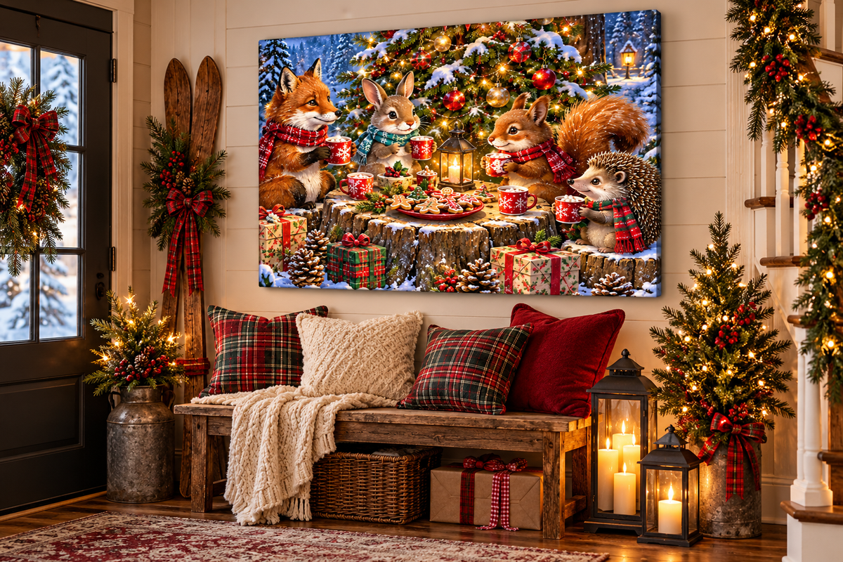 Christmas Woodland Picnic Canvas Wall Art