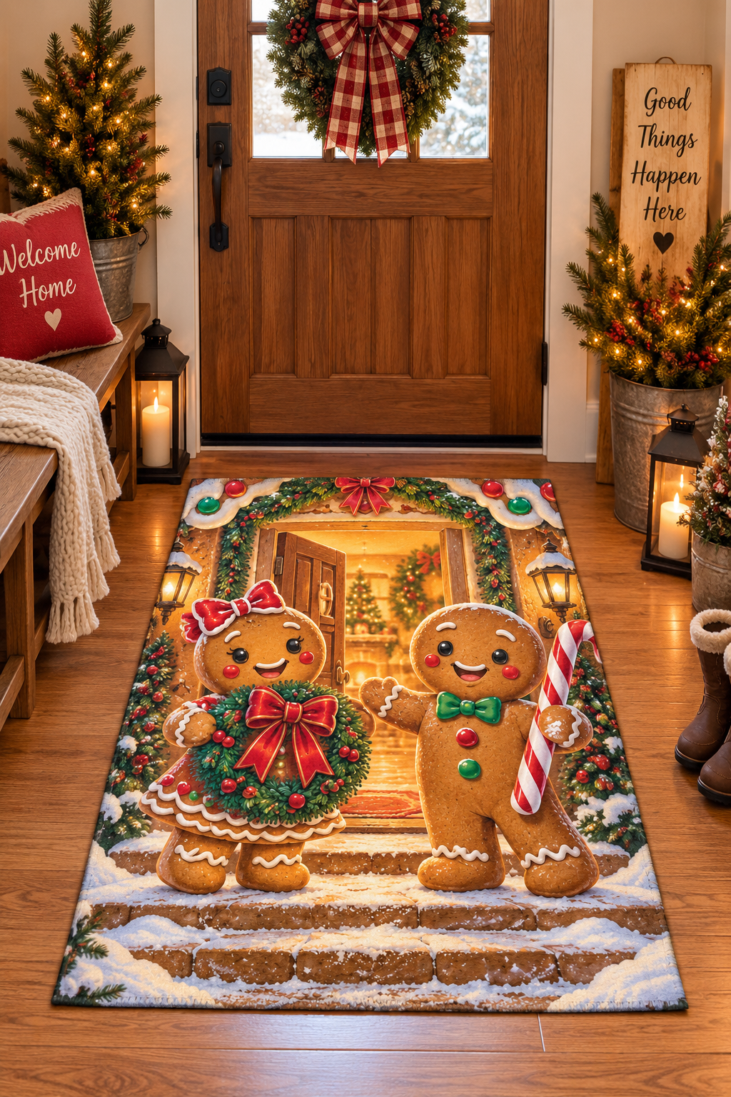 Gingerbread Christmas Welcome Rug