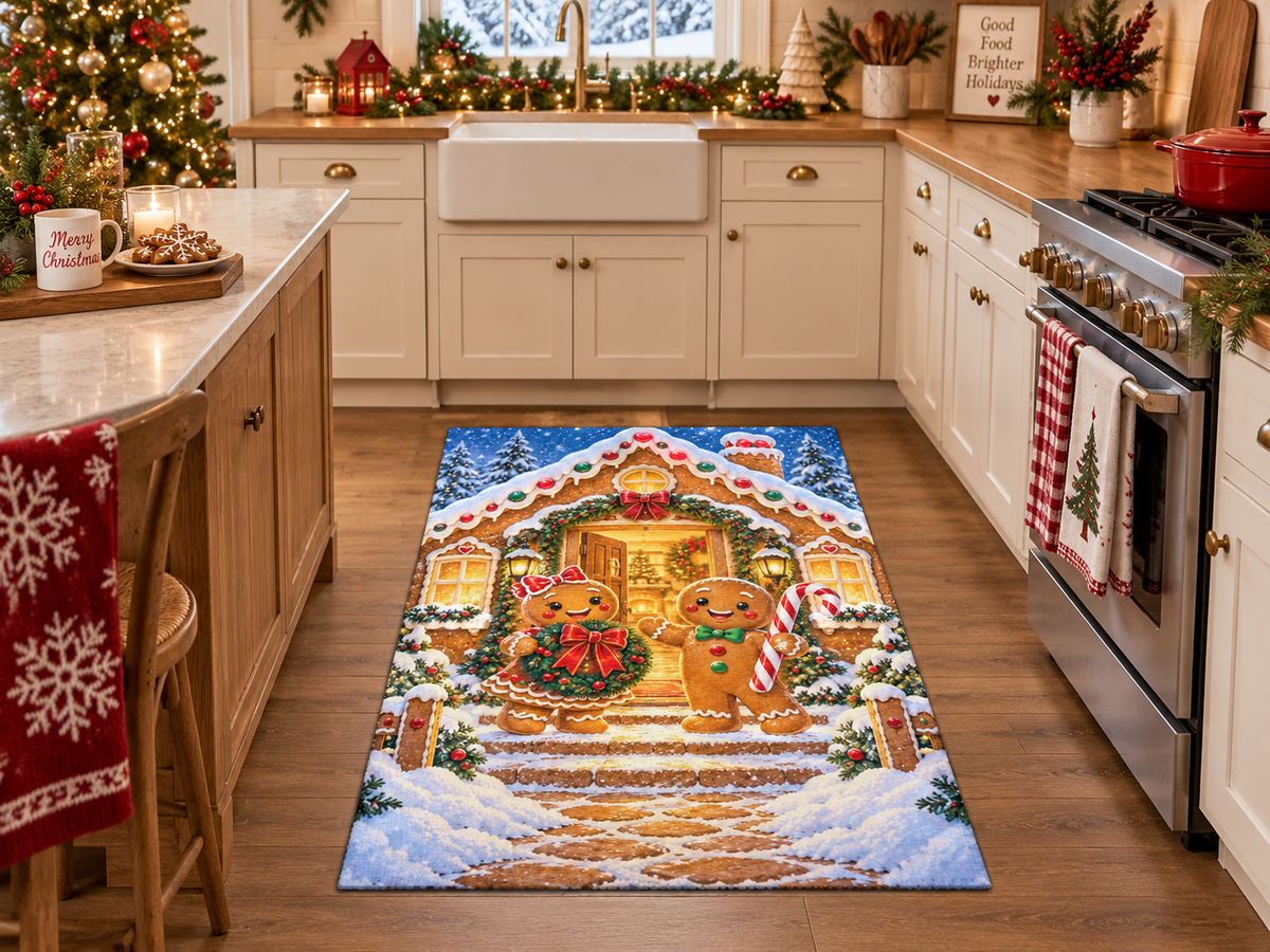 Gingerbread Christmas Welcome Rug