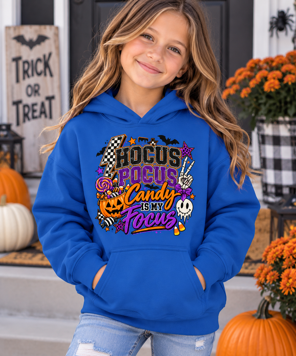 Hocus Pocus Candy Is My Focus Youth Hoodie