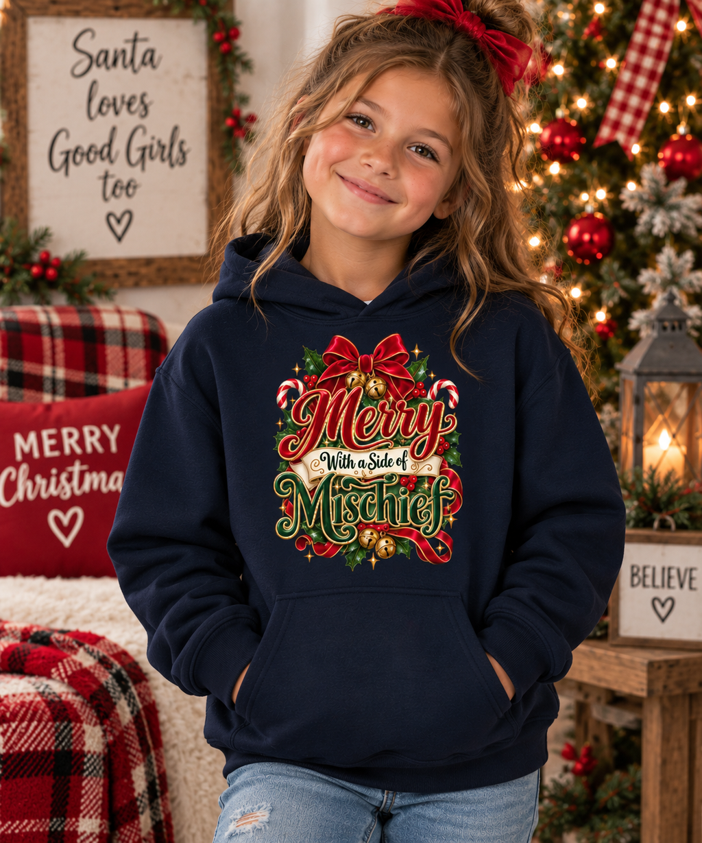 Merry With a Side of Mischief Youth Hoodie