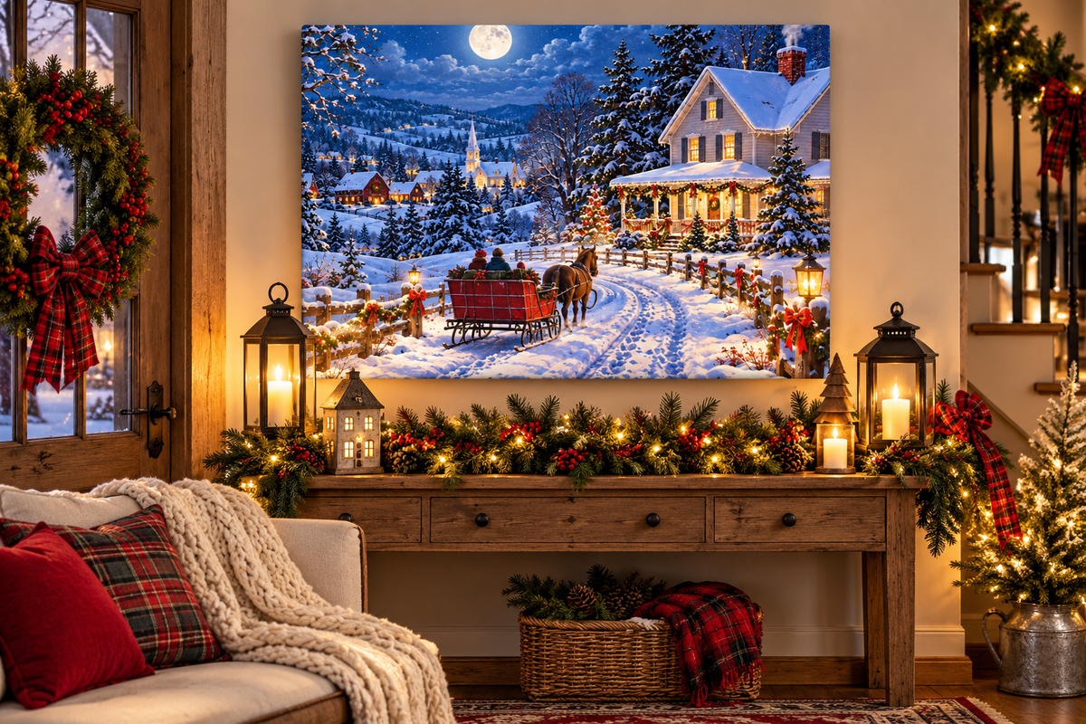 Moonlit Christmas Sleigh Ride Canvas Wall Art