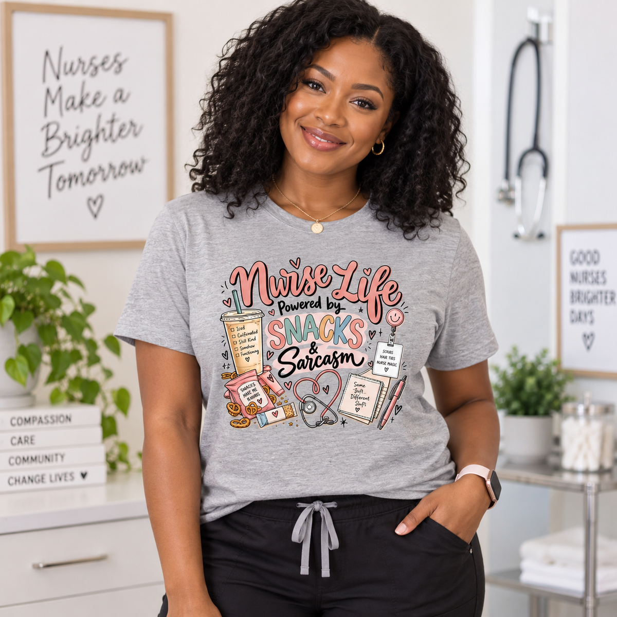 Nurse Life Powered by Snacks & Sarcasm T-Shirt