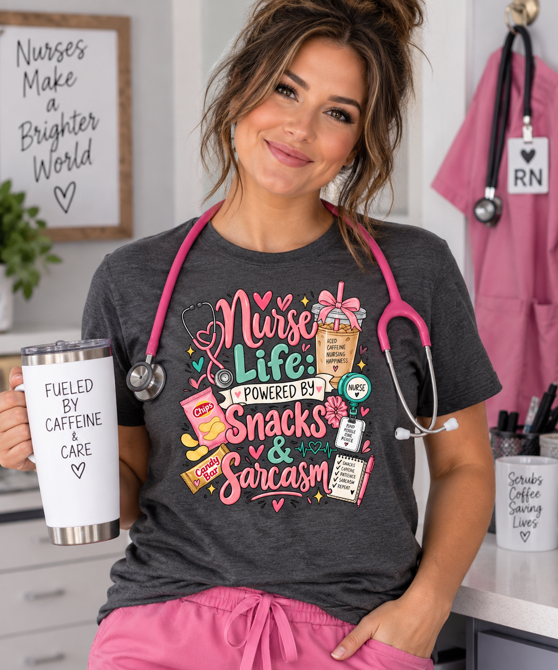 Nurse Life Powered by Snacks & Sarcasm Tee