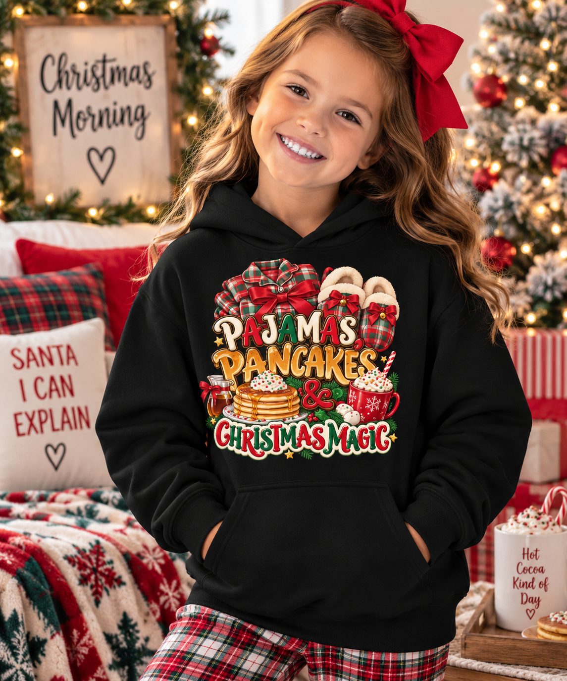 Pajamas, Pancakes & Christmas Magic Youth Hoodie