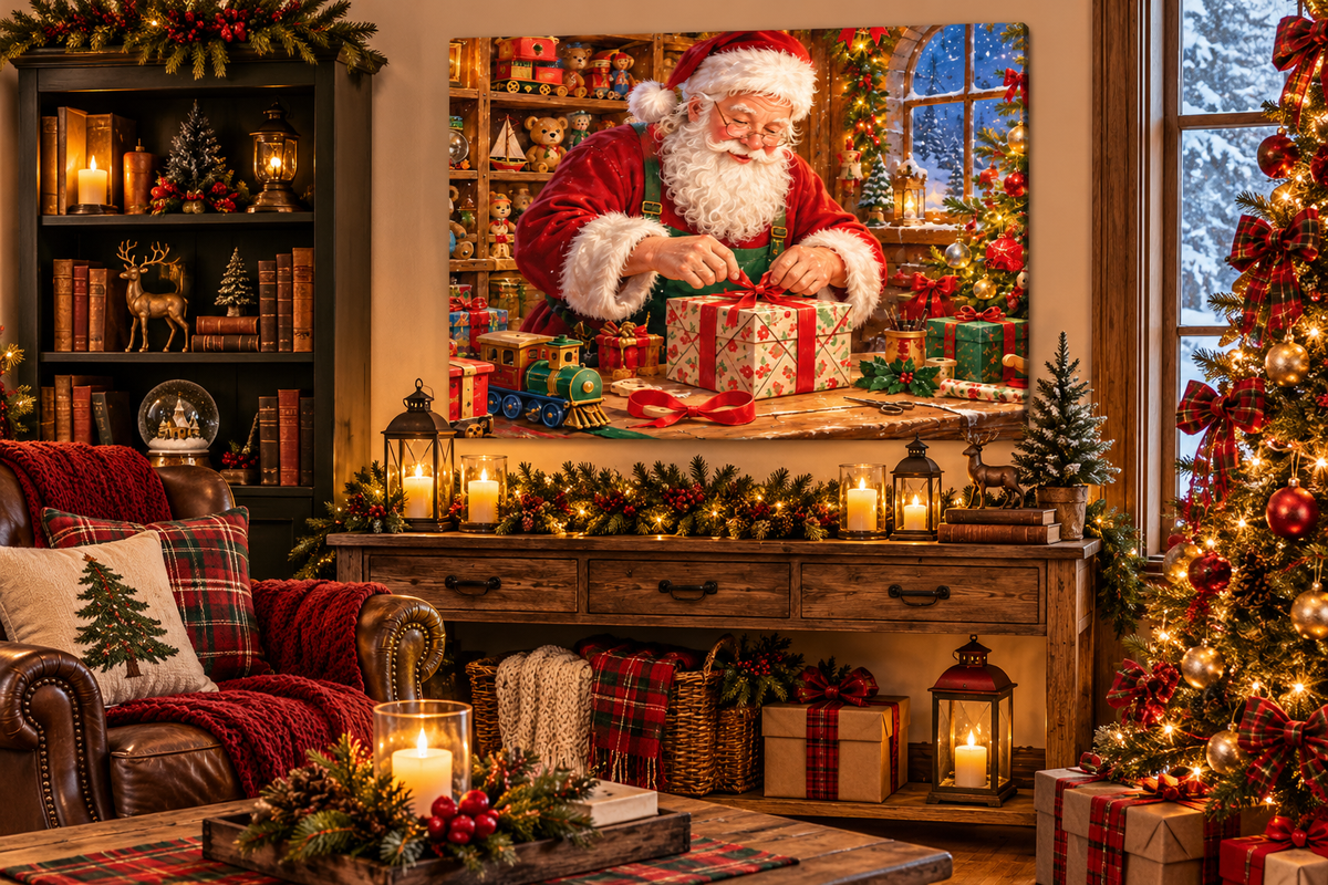 Santa's Christmas Workshop Canvas Wall Art