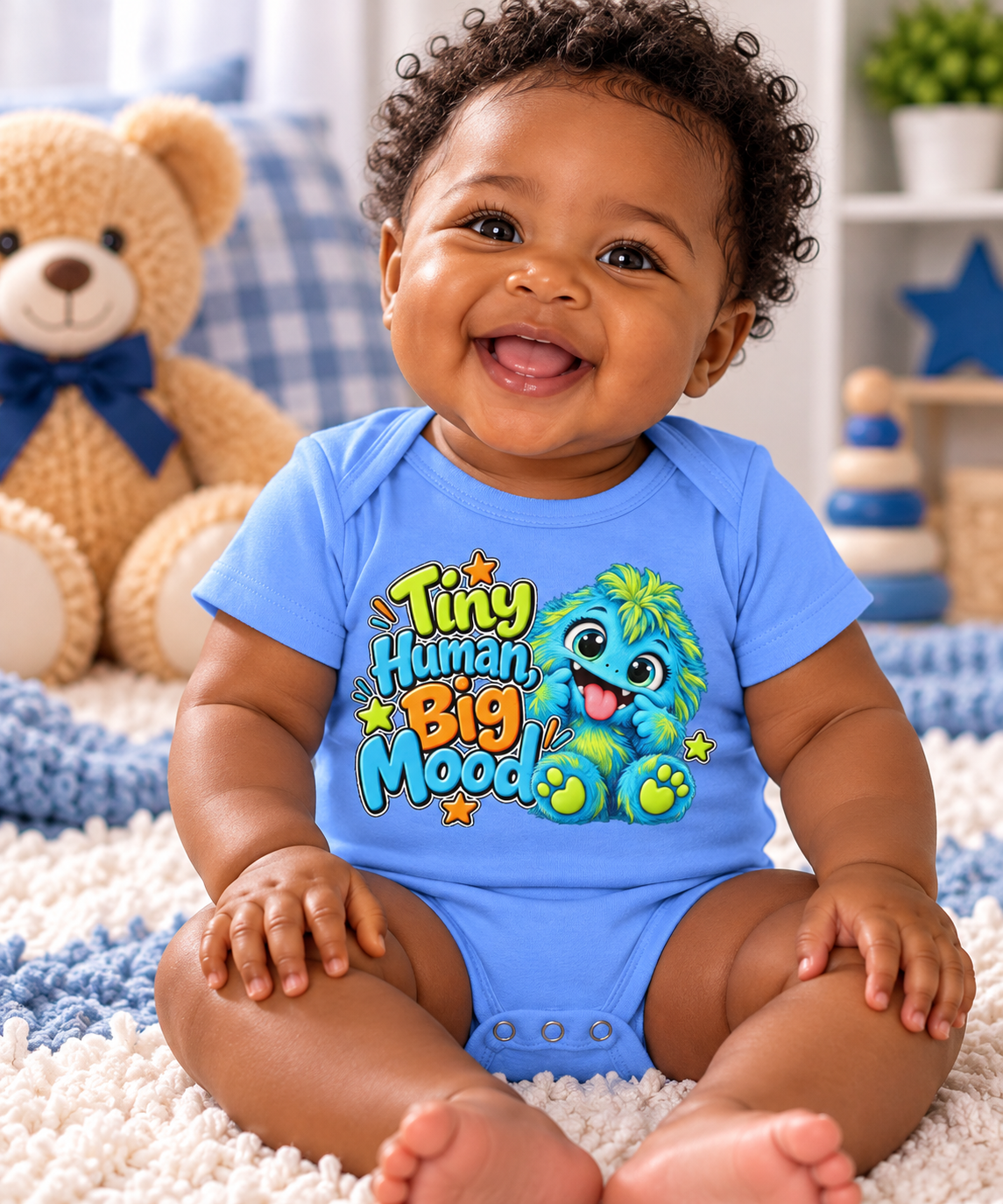 Tiny Human Big Mood Baby Onesie