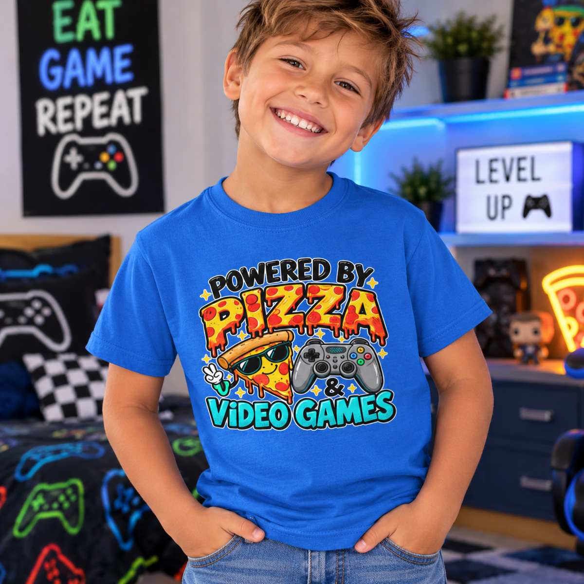 Powered by Pizza & Video Games Youth T-Shirt